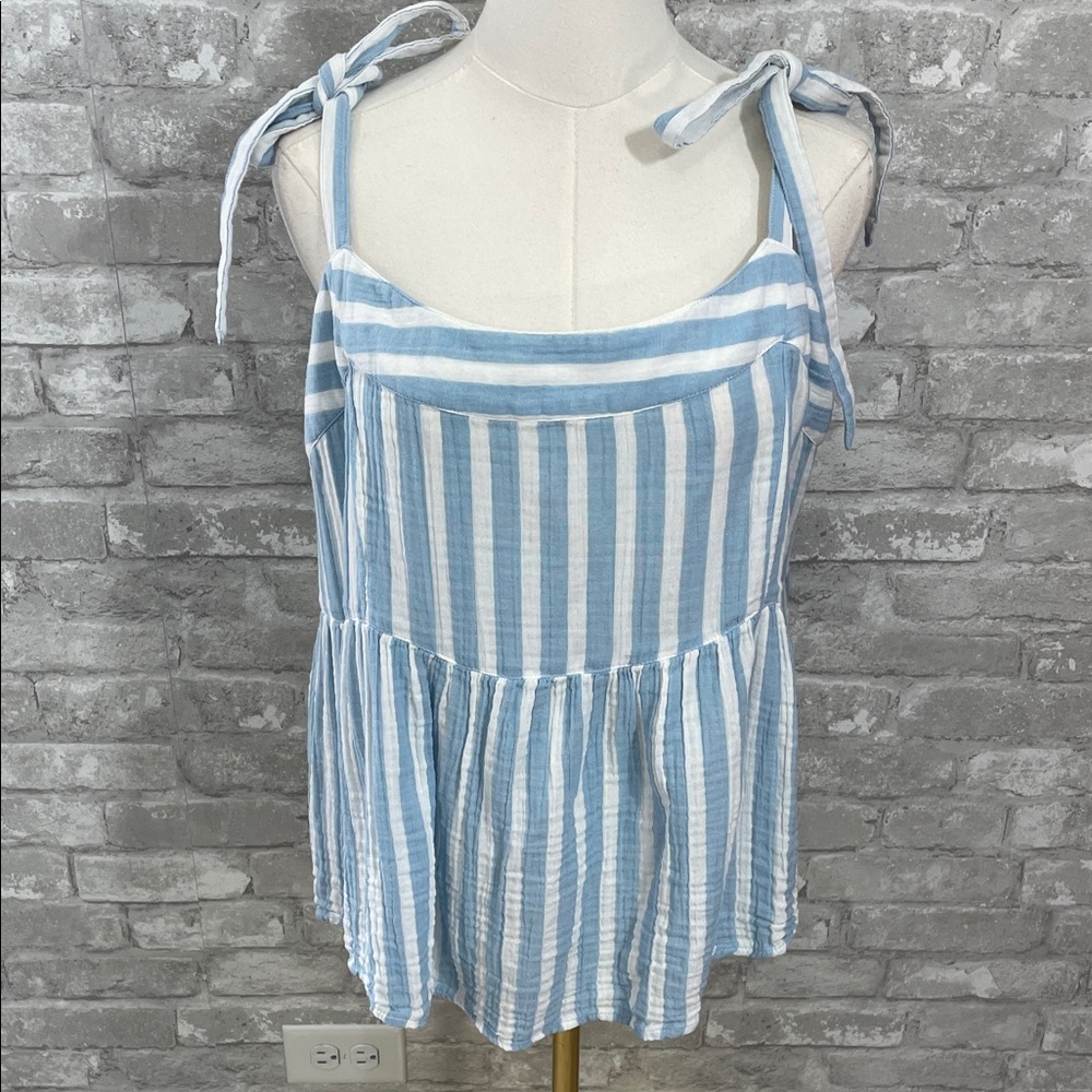 Old Navy Light Blue & White Striped Tie-Shoulder Tank